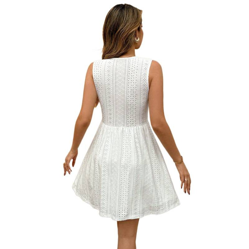 Damen Sommerliches Spitzenkleid mit tiefem V-Ausschnitt und elastischem Tailleneinsatz R&B