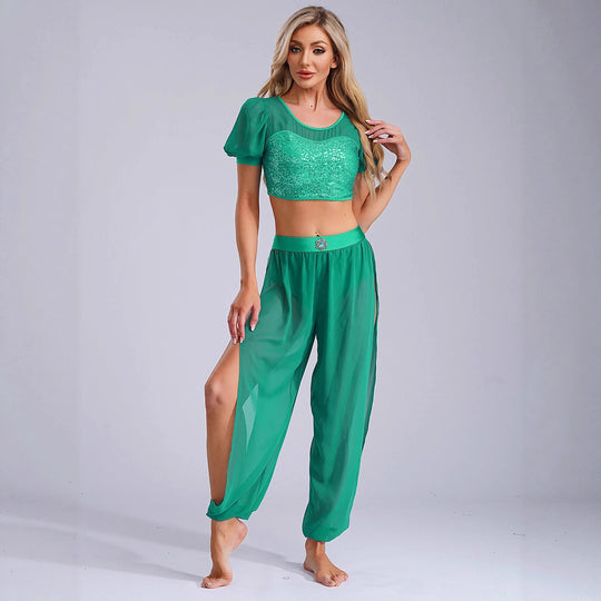 Damen Crop-Top und transparente Hose Set R&B