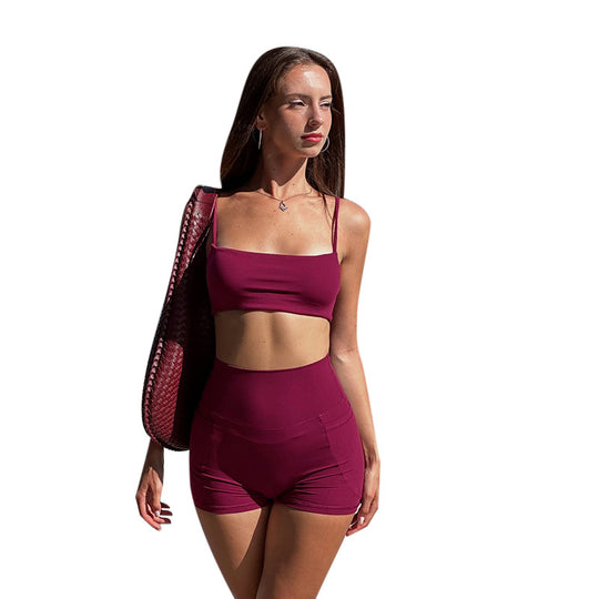 Damen Fitnessoberteil und Shorts-Set R&B
