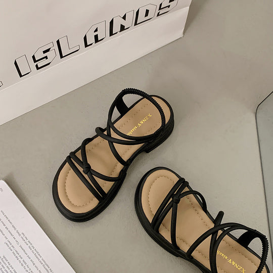 Damen elegante Plateau-Sandalen mit stylishen geschlungenen Riemen R&B