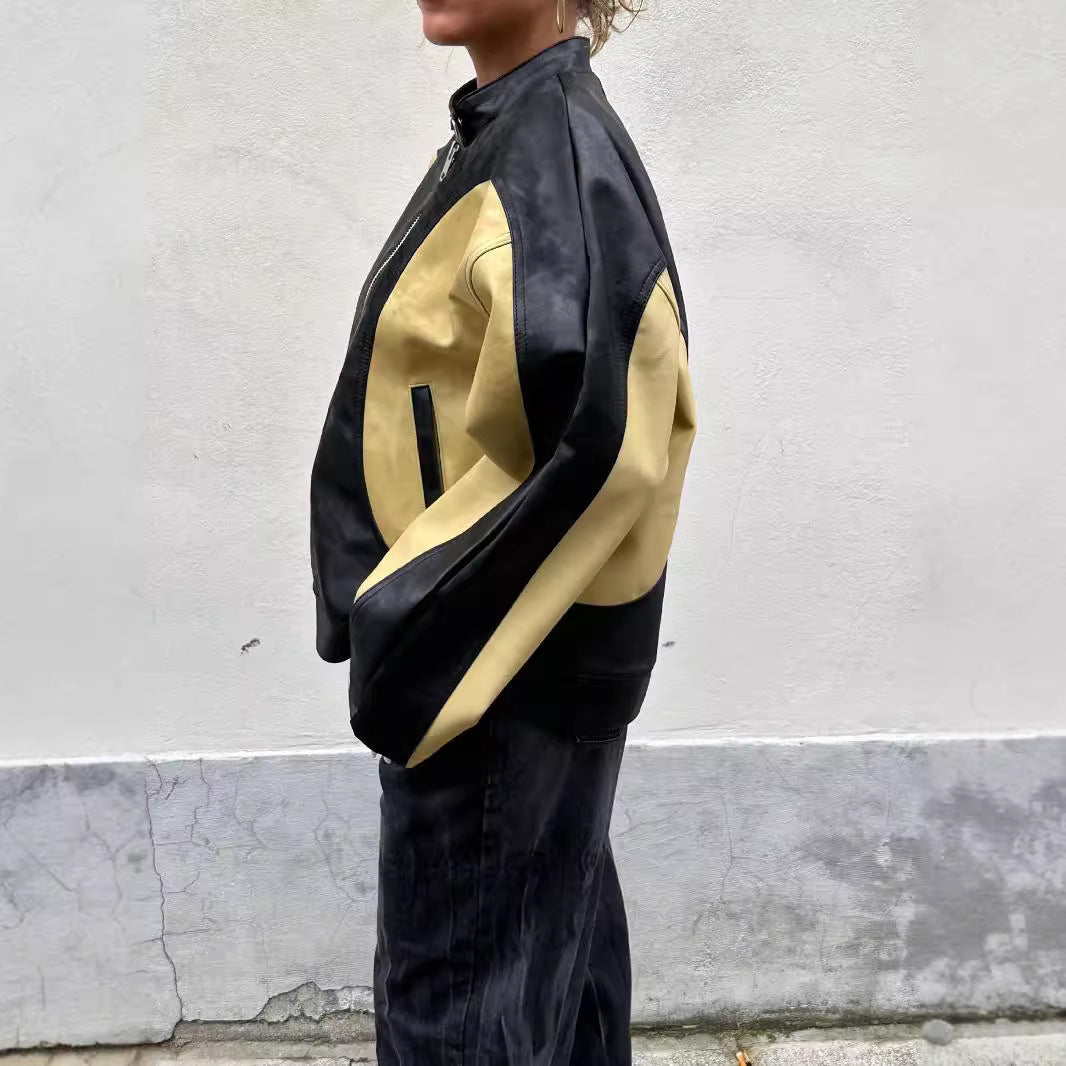 Damen stilvolle Kunstlederjacke R&B
