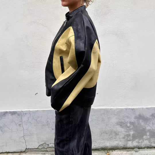 Damen stilvolle Kunstlederjacke R&B