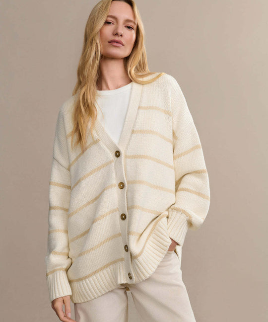 Damen Modischer Streifen-Cardigan mit Knopfleiste und lässigem Schnitt R&B
