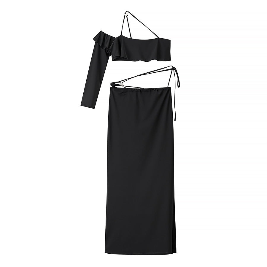 Damen Abendkleid mit asymmetrischem Schnitt und feinen Rüschendetails R&B
