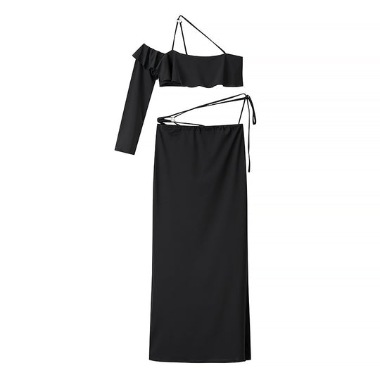 Damen Abendkleid mit asymmetrischem Schnitt und feinen Rüschendetails R&B