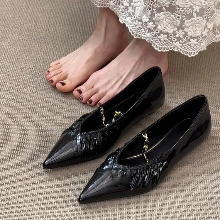 Damen elegante Ballerina-Schuhe mit luxuriösen Falten und Schmuckdetail