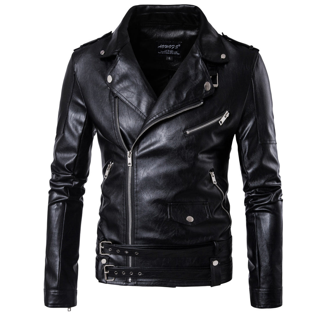 Herren Bikerjacke aus hochwertigem mit asymmetrischem Reißverschluss und dekorativen Schnallen R&B