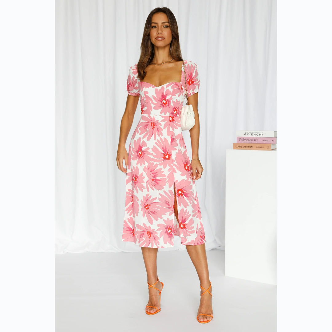 Damen Midikleid mit rüschenverzierten Ärmeln und fließendem Stoff R&B
