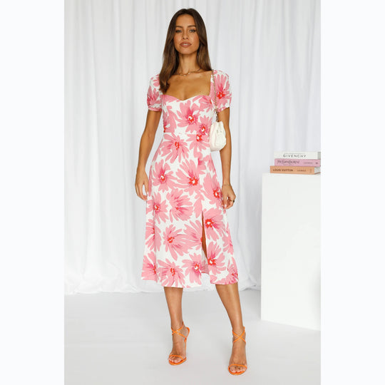 Damen Midikleid mit rüschenverzierten Ärmeln und fließendem Stoff R&B