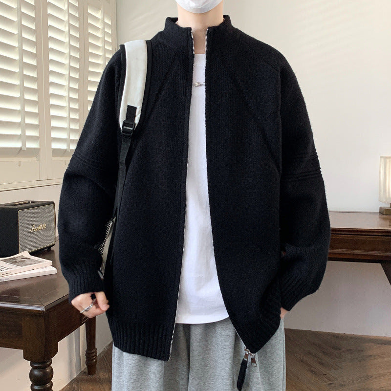 Herren Strickjacke mit hochgeschlossenem Kragen und Reißverschluss R&B