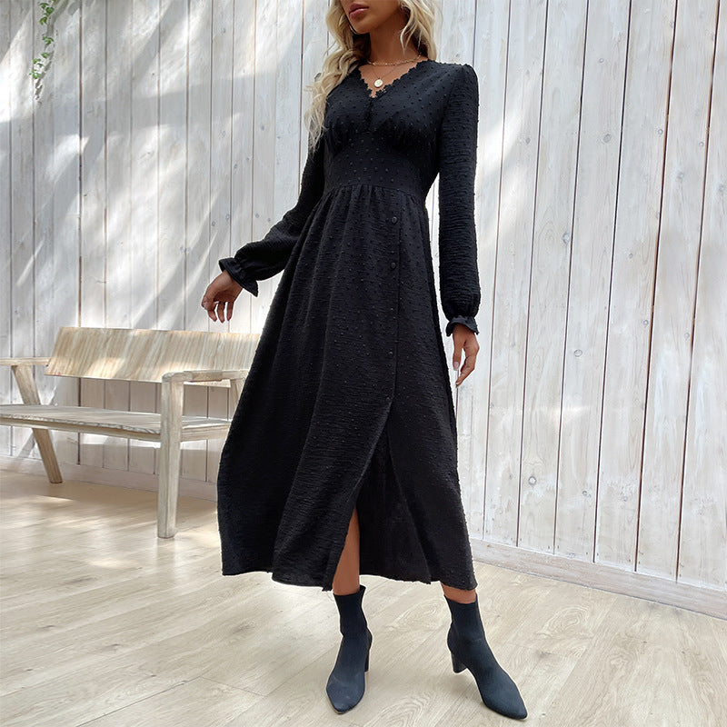 Damen Maxikleid mit elegantem V-Ausschnitt und raffiniertem Schlitz R&B