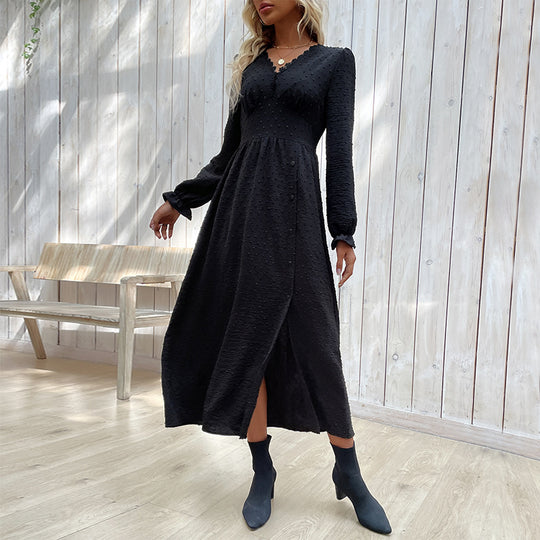 Damen Maxikleid mit elegantem V-Ausschnitt und raffiniertem Schlitz R&B