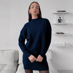 Damen kuscheliges Strickensemble mit hochgeschlossenem Design und ausgestelltem Rock R&B