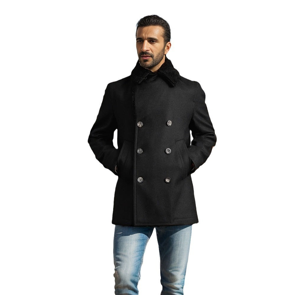 Herren Wollmantel schwarz gefüttert