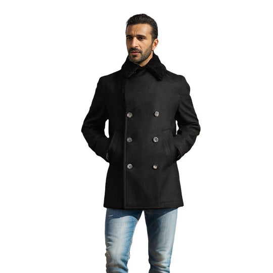 Herren Wollmantel schwarz gefüttert