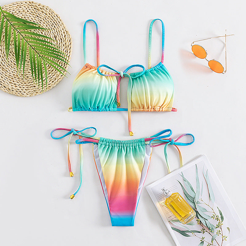 Damen Bikiniset mit verstellbaren Trägern und buntem Farbverlauf R&B