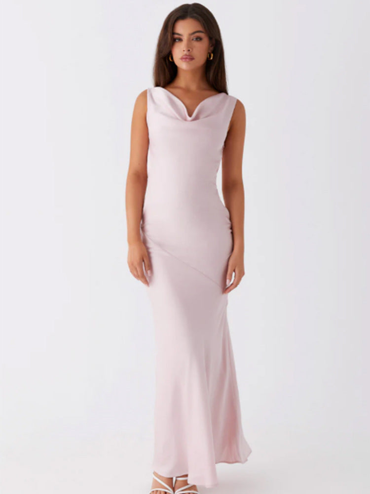 Damen Elegantes Maxikleid mit tiefem V-Ausschnitt und fließendem Stoff R&B