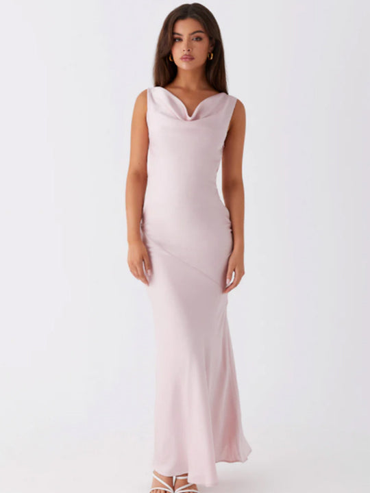 Damen Elegantes Maxikleid mit tiefem V-Ausschnitt und fließendem Stoff R&B