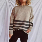 Damen lässiger Oversize-Pullover mit modernem Streifenmuster R&B