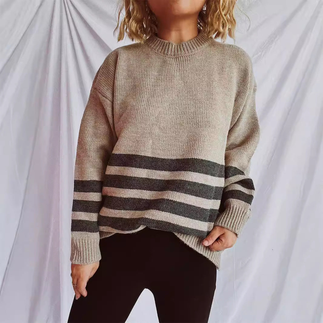 Damen lässiger Oversize-Pullover mit modernem Streifenmuster R&B