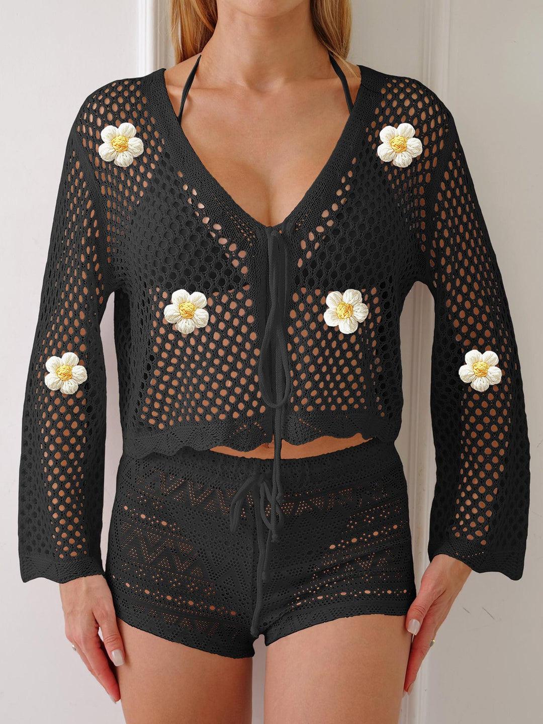 Damen leichte Häkeljacke mit floralem Detail R&B