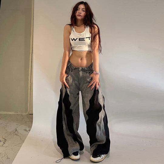 Damen sportliches Crop-Top mit modernem Print und schmalen Trägern R&B