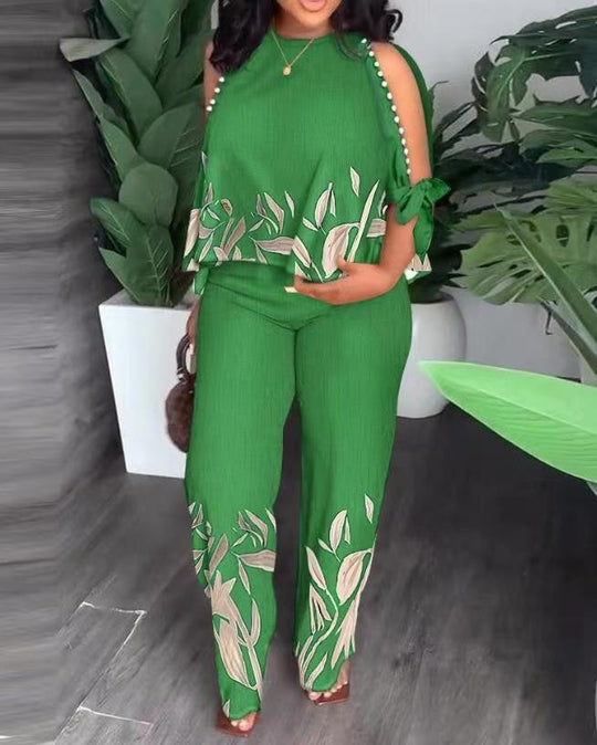 Damen Elegant gestaltetes Sommeroutfit mit floralem Design und Schulterfreiem Oberteil R&B