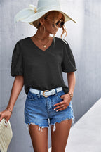 Damen ViskosR&Bluse mit modernem V-Ausschnitt und voluminösen Puffärmeln R&B