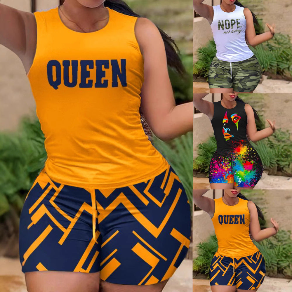 Damen Sportliches Tanktop mit Camouflage Shorts R&B