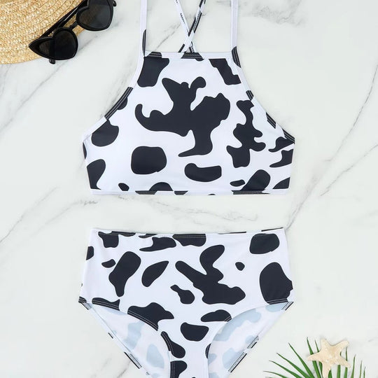 Damen Hochgeschnittener Bikini mit kreativem Muster R&B