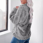 Damen Oversized Fleece-Pullover mit Stehkragen und Kunstpelz-Wabenstruktur R&B