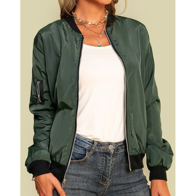 Damen nan leichte Bomberjacke mit Reißverschluss, Rippbündchen und Ärmel-Tasche R&B