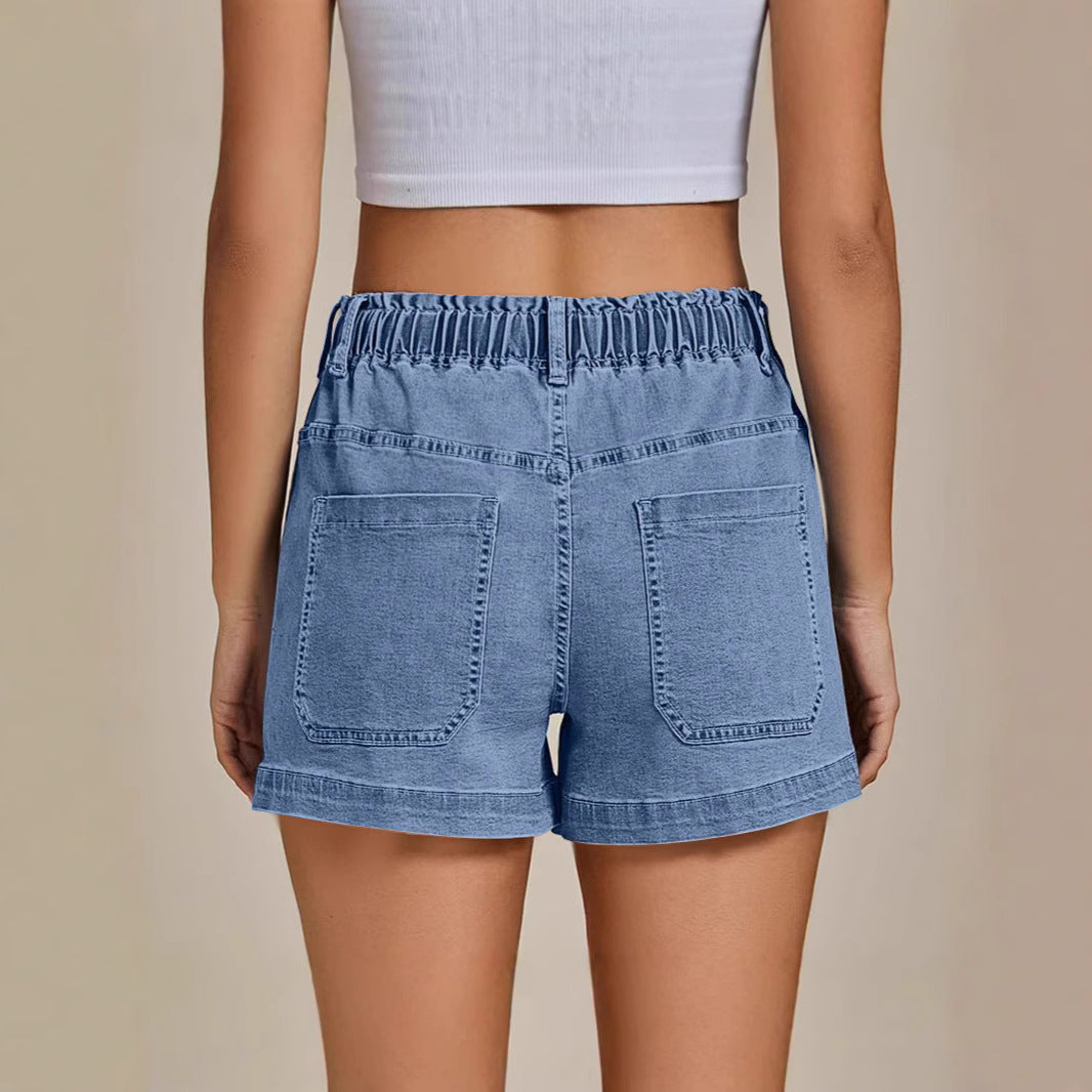 Damen bequeme Denim-Shorts mit Gummizug und praktischen Taschen