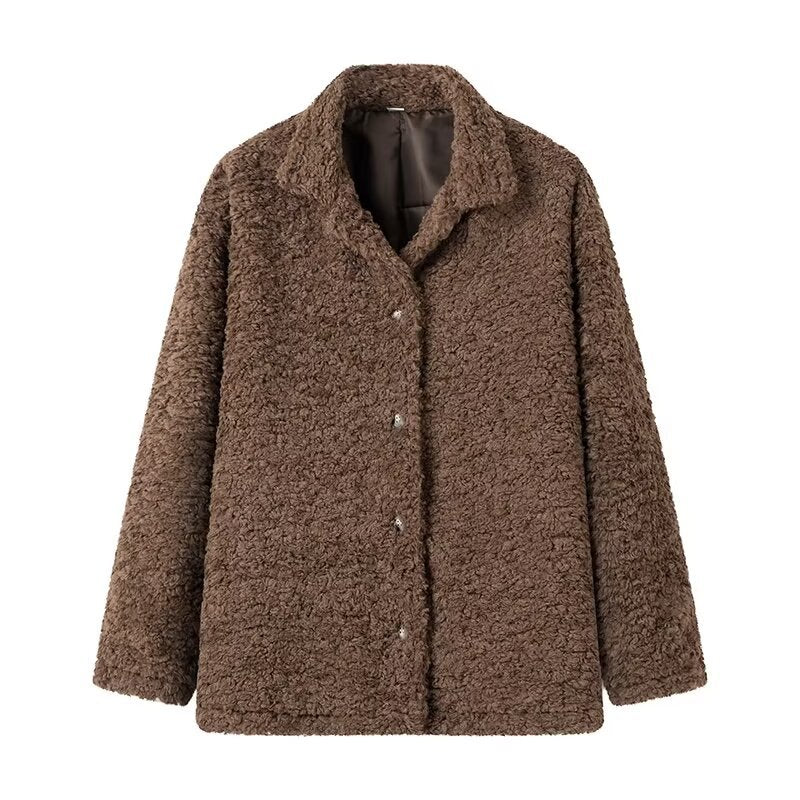 Damen kuschelige Fleecejacke mit Knopfverschluss und hohen Kragen R&B