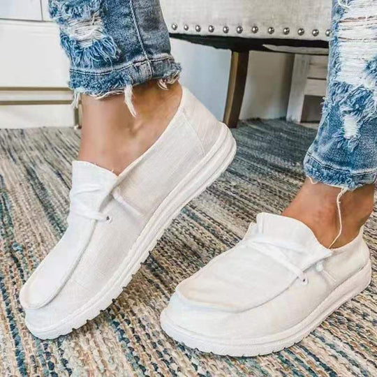 Damen lässige Canvas-Sneaker mit bequemer Sohle und elastischen Schnürsenkeln R&B