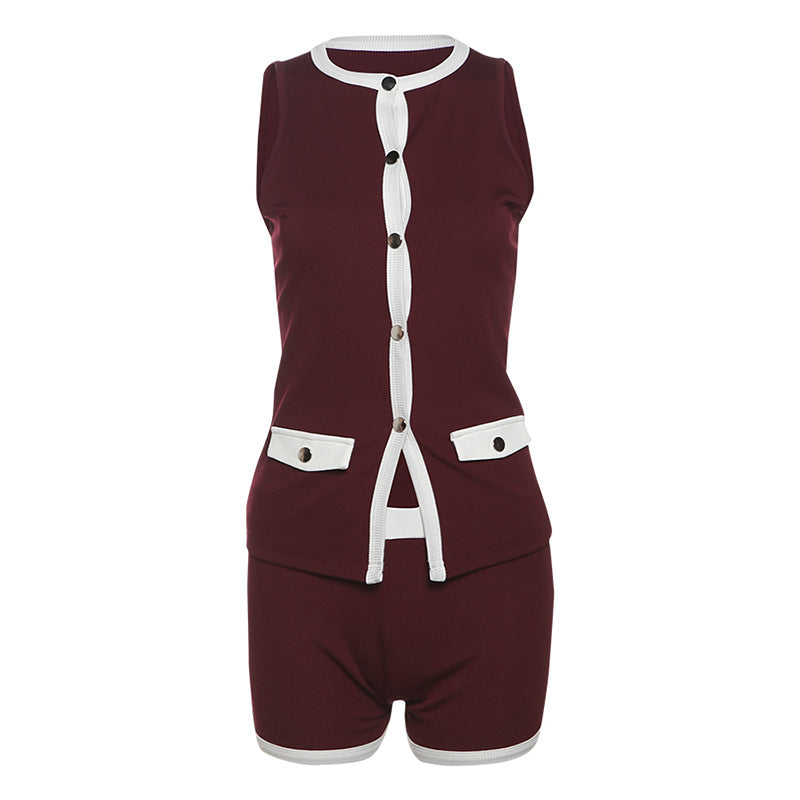 Damen Sportlicher romper mit knopfbeschlägen und Taschen R&B