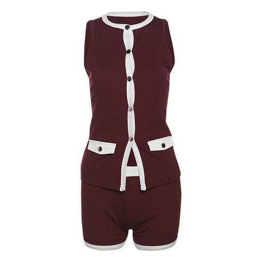 Damen Sportlicher romper mit knopfbeschlägen und Taschen R&B