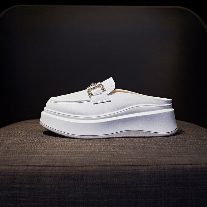 Damen elegante Plateau Clogs mit modischer Schnallen-Applikation