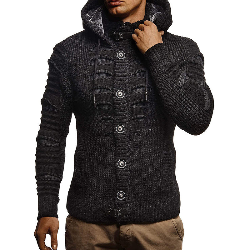Herren Strickjacke mit Kapuze und dekorativen Knopfdetails R&B