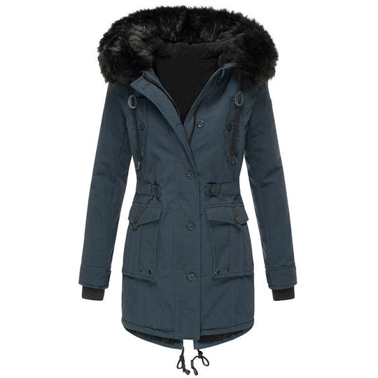 R&B | Lange Winterjacke mit Knopfverschluss für Damen Ideal für Die Kalte Saison