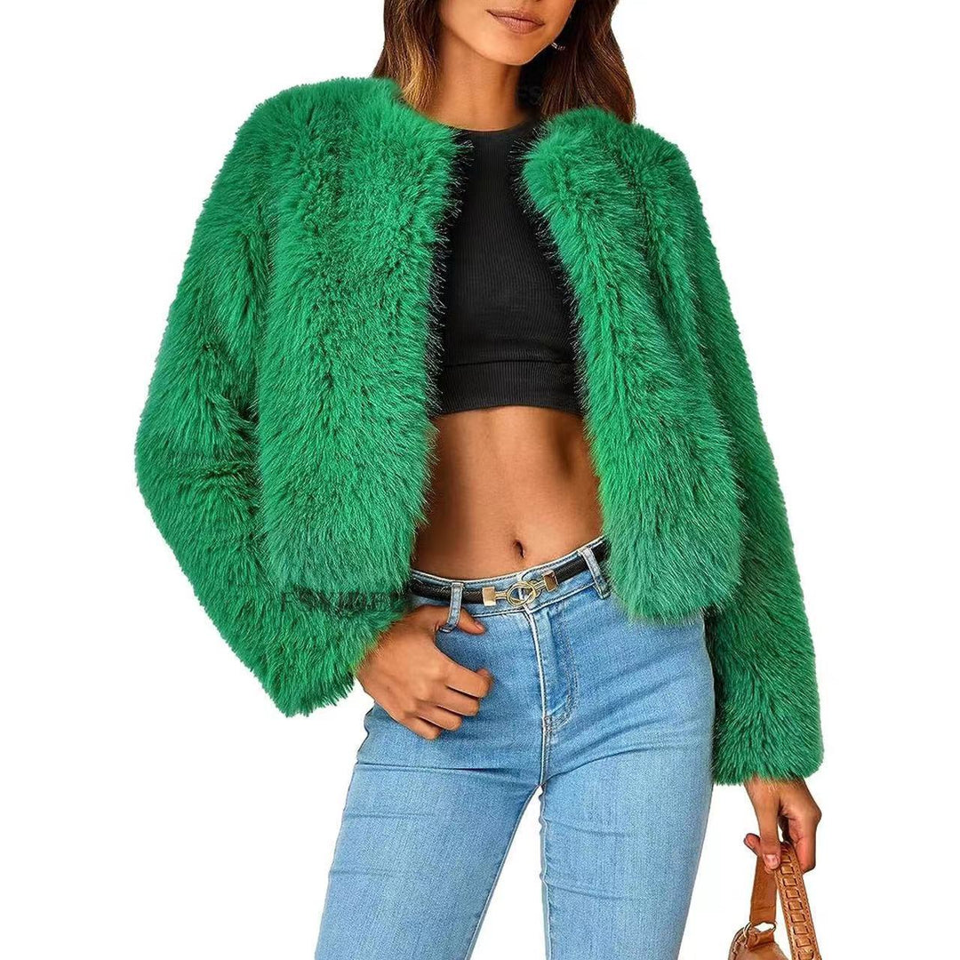 Damen Kuschelige Kurze Pelzjacke R&B
