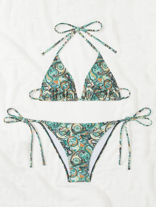 Damen Bikini-Set mit verspieltem Bindeband und buntem Muster R&B