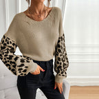 Damen casual Pullover mit modischem Leopardenmuster und lockerer Passform R&B