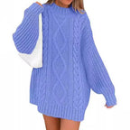 Damen Grobstrick Pulloverkleid mit asymmetrischem Saum und Zopfdesign