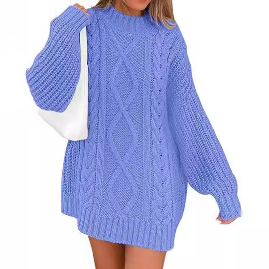 Damen Grobstrick Pulloverkleid mit asymmetrischem Saum und Zopfdesign R&B