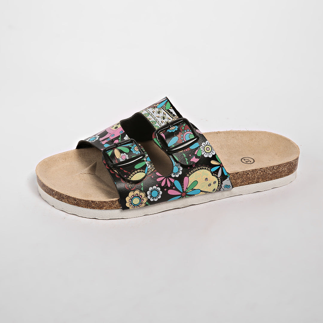 Damen modische Zehentrenner-Sandalen mit floralem Design und anatomischem Fußbett R&B