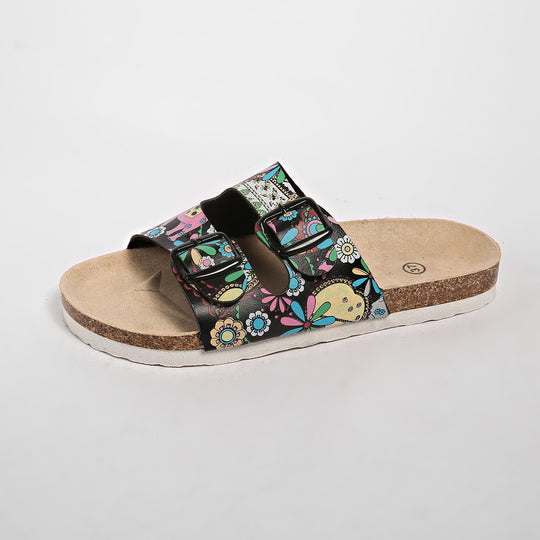 Damen modische Zehentrenner-Sandalen mit floralem Design und anatomischem Fußbett R&B