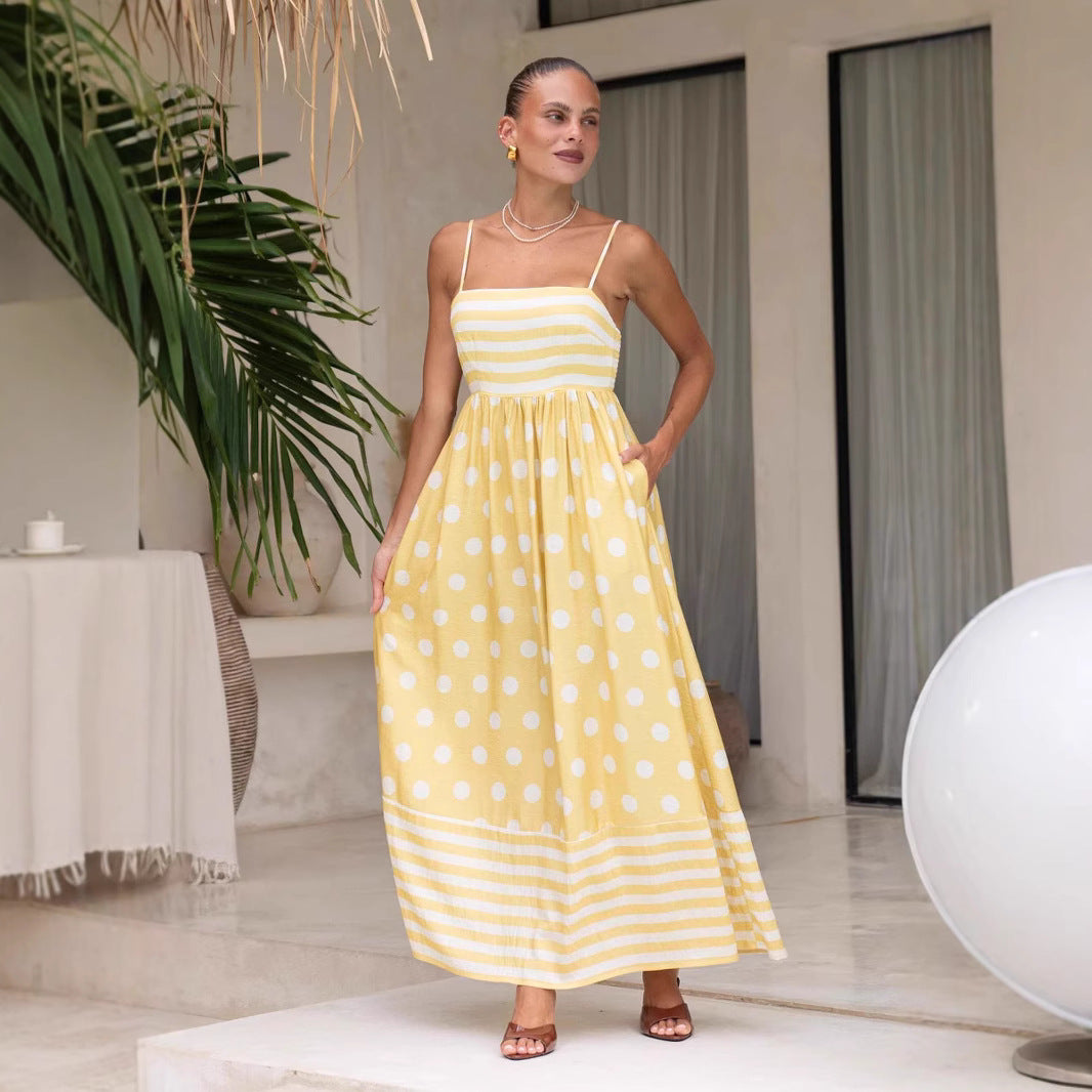 Damen Maxikleid mit verspieltem Streifendesign und großen Punkten R&B