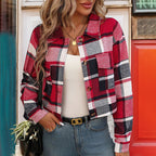 Damen Karierte Baumwolljacke mit modischem Schnitt und Taschen R&B