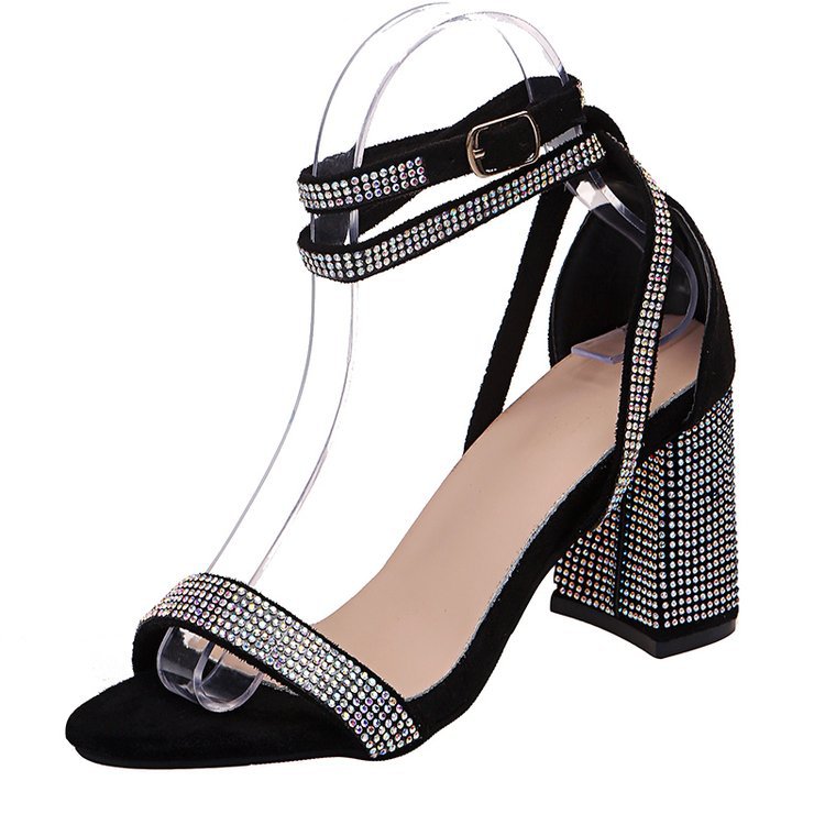 Damen Glamouröse Hochzeits Sandalen mit funkelnden Kristallen und Blockabsatz R&B